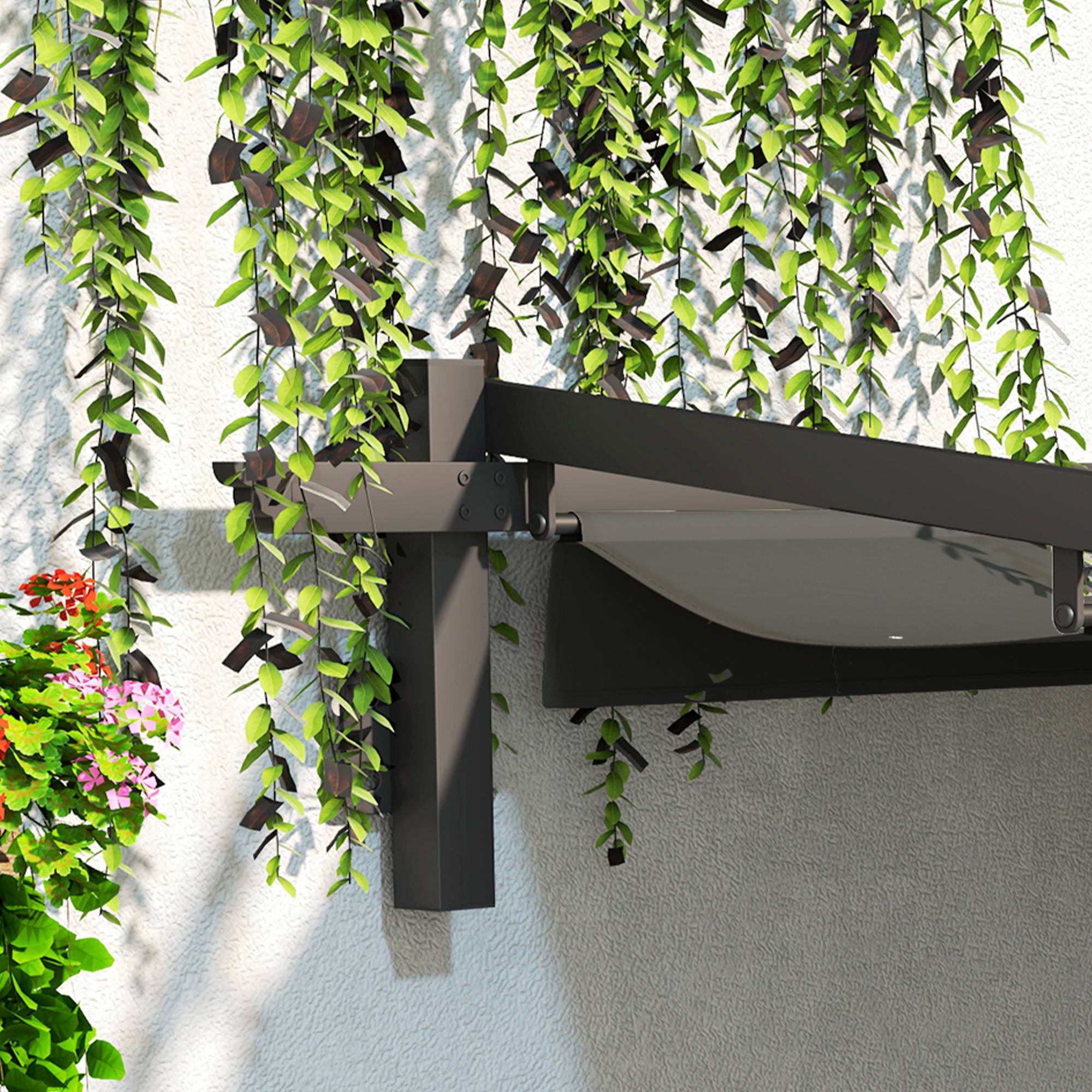 Pergola Adossée Acier Toit Rétractable Ombrage Terrasse 3x3m Gris - ComfortXL Outdoor Living - Image 7