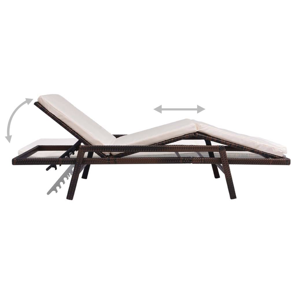 Helloshop26 - Transat chaise longue bain de soleil lit de jardin terrasse meuble d'extérieur avec coussin résine tressée marron - Image 4