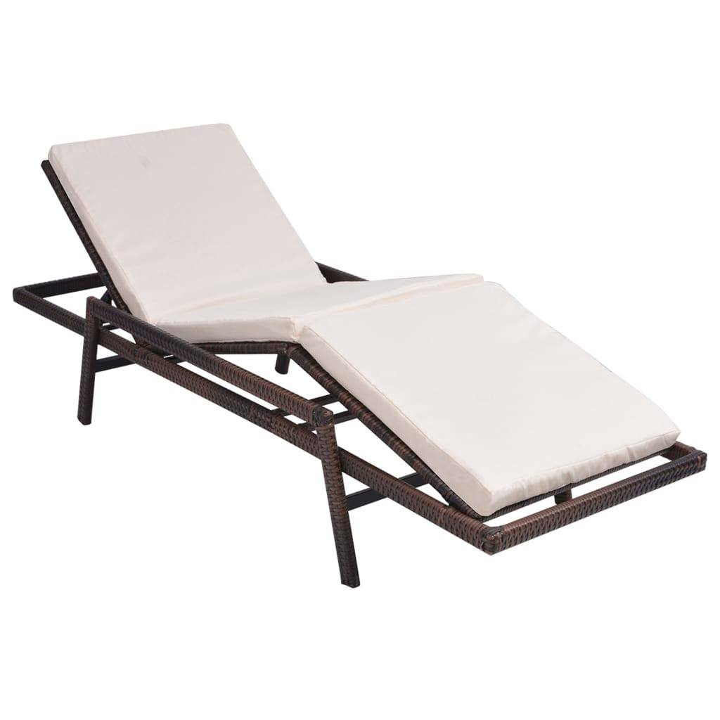 Helloshop26 - Transat chaise longue bain de soleil lit de jardin terrasse meuble d'extérieur avec coussin résine tressée marron - Image 2