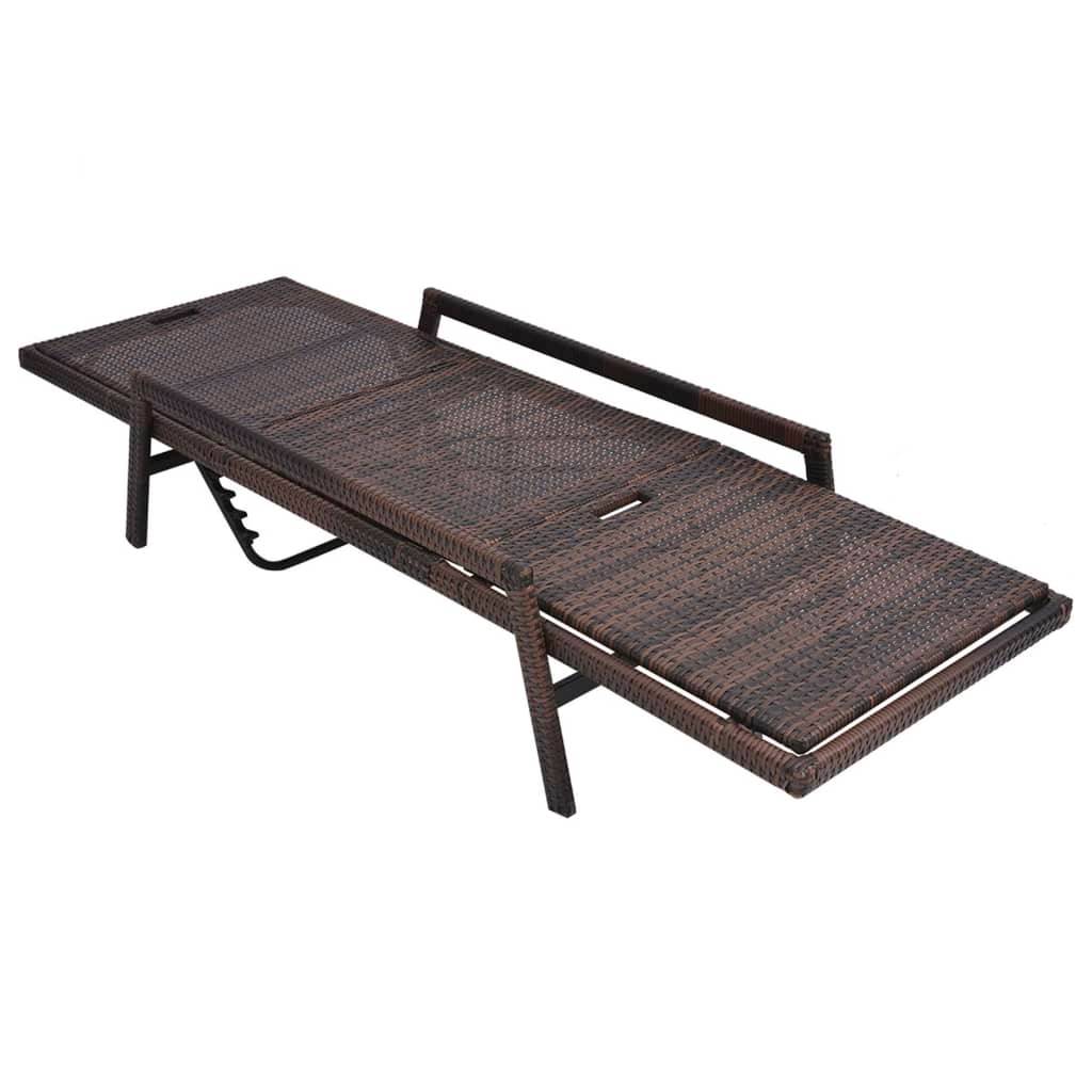 Helloshop26 - Transat chaise longue bain de soleil lit de jardin terrasse meuble d'extérieur avec coussin résine tressée marron - Image 3