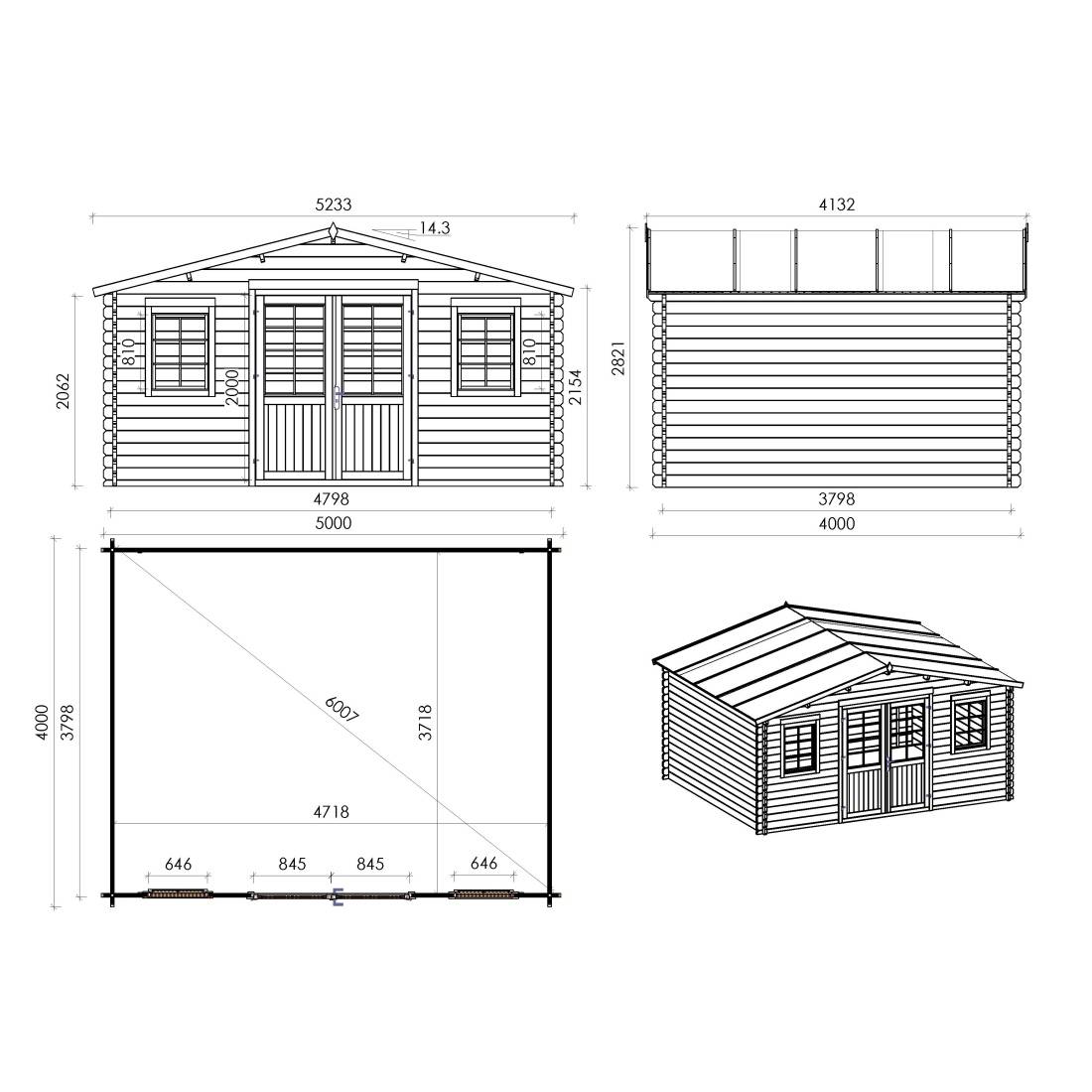 Altanka - Abri de jardin bois DOM598 - 20 m² – 5×4 m, madriers 40 mm, double pente, couleur naturel – Altanka - Image 3