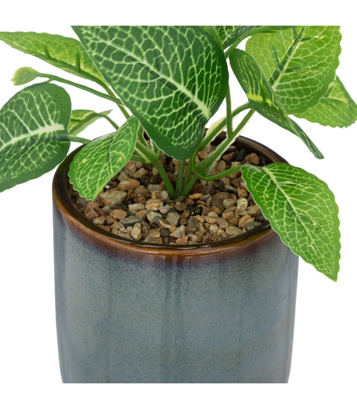 Plante verte artificielle Pot en céramique Bleue émaillée H 16 cm - Image 2