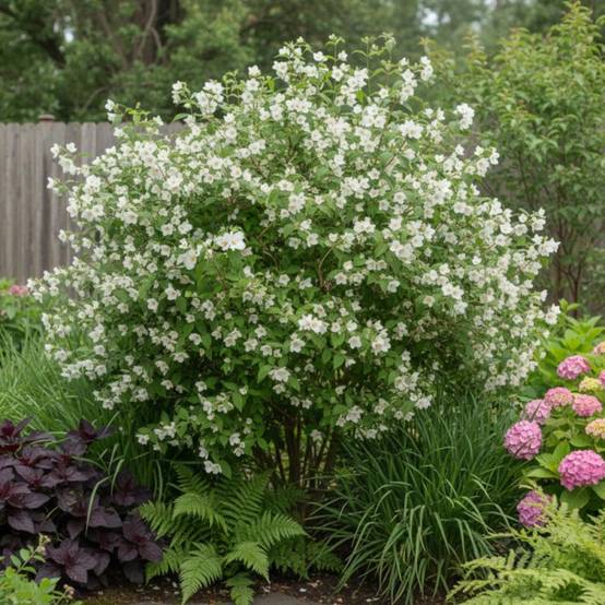 Seringat des jardins Belle Etoile, Philadelphus à fleurs Blanche - feuillage Caduc - Pot de 4L - 40/60 cm- hauteur à maturité De 2,50 m à 3,00 m - Image 2