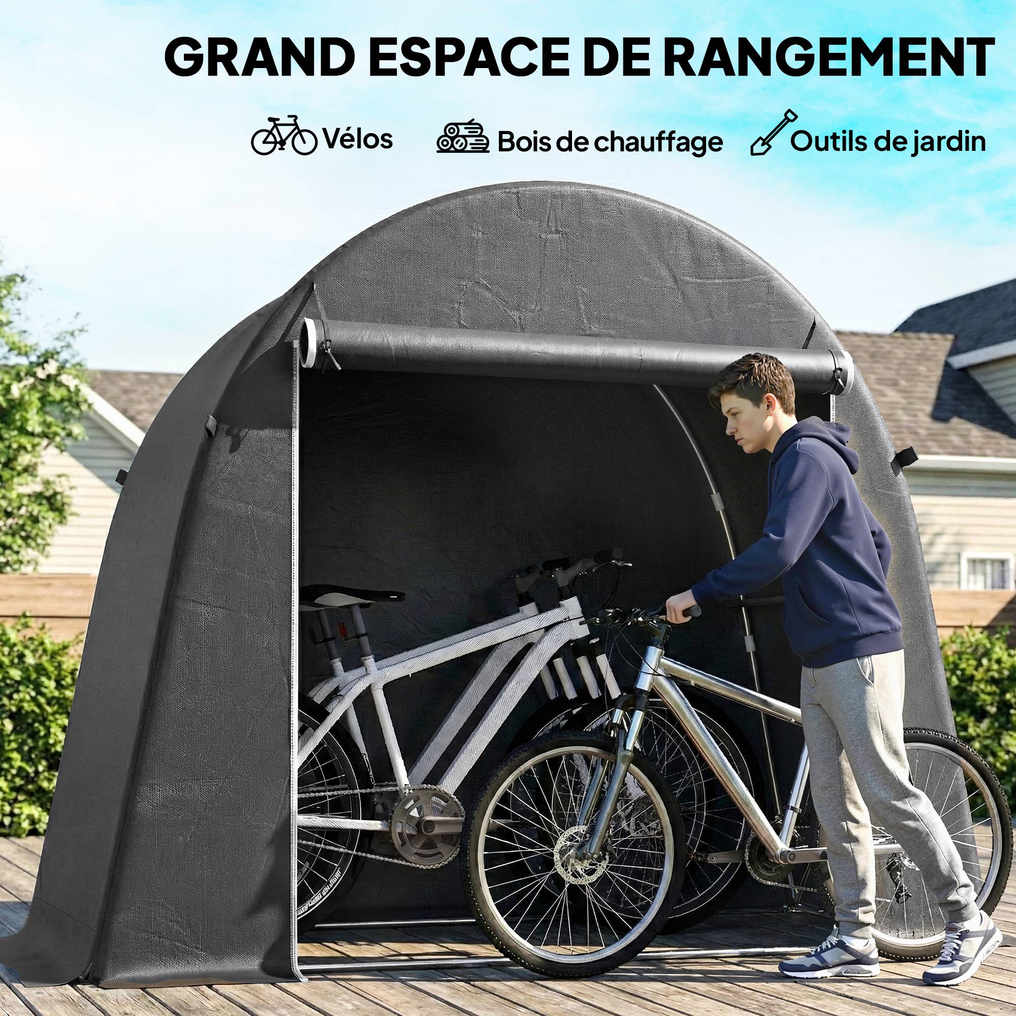 ComfortXL - Abri de jardin métal PE extérieur protection matériel 245x120x200cm gris foncé - ComfortXL Outdoor Living - Image 7