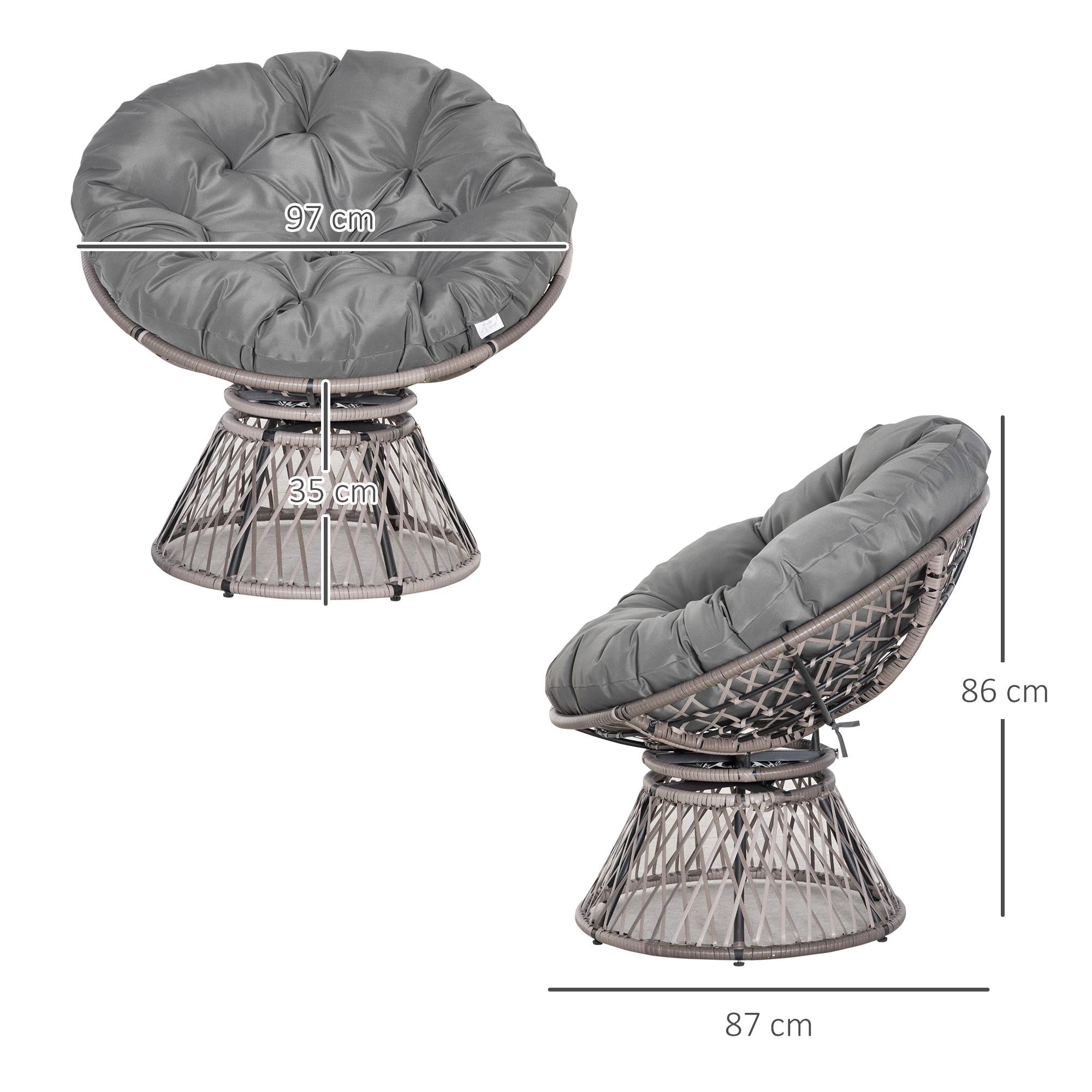 Fauteuil papasan pivotant Résine tressée Jardin Véranda Coussin épais 97cm Gris - ComfortXL Outdoor Living - Image 5