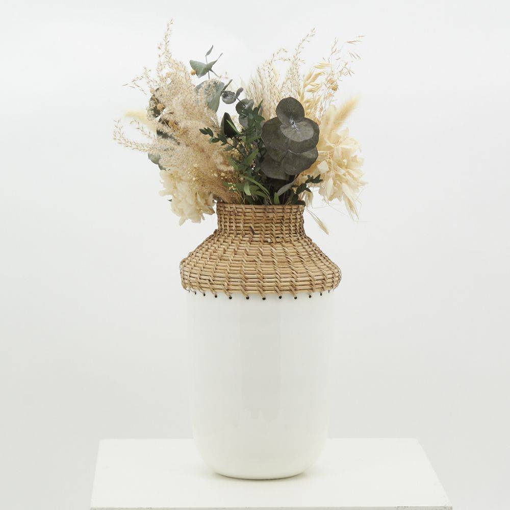 Aubry Gaspard - Vase en métal blanc et rotin Grand modèle - Image 4