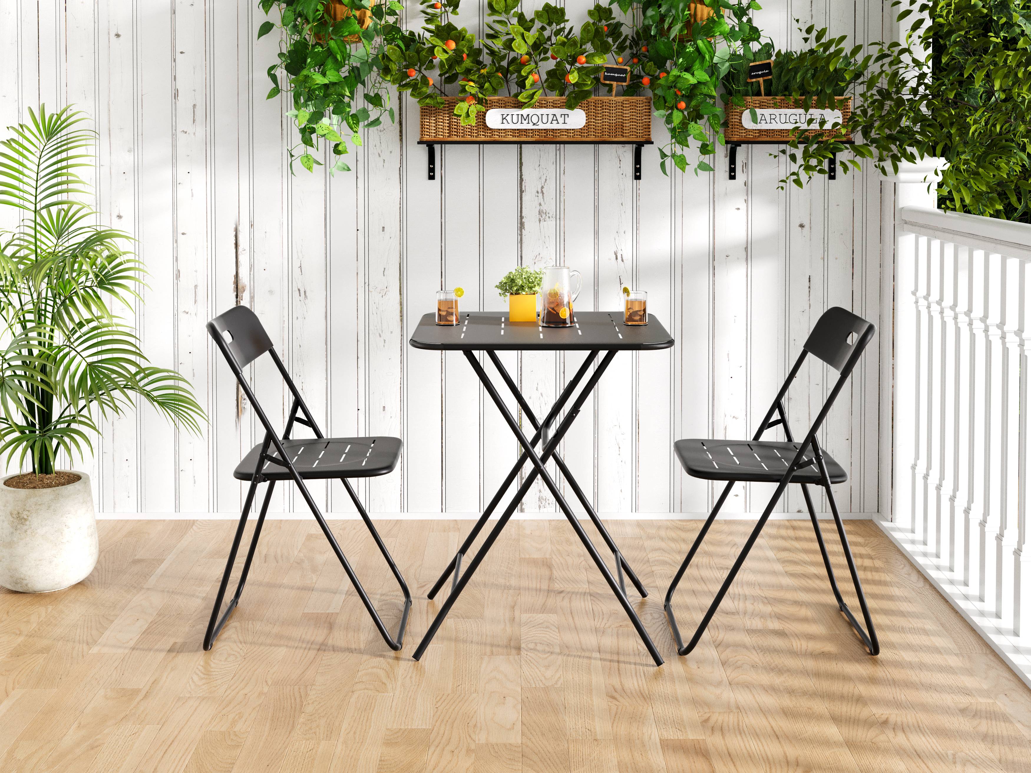 Ensemble Table et Chaise de Jardin avec 1 Table et 2 Chaises pliantes Acier Noir - Image 2