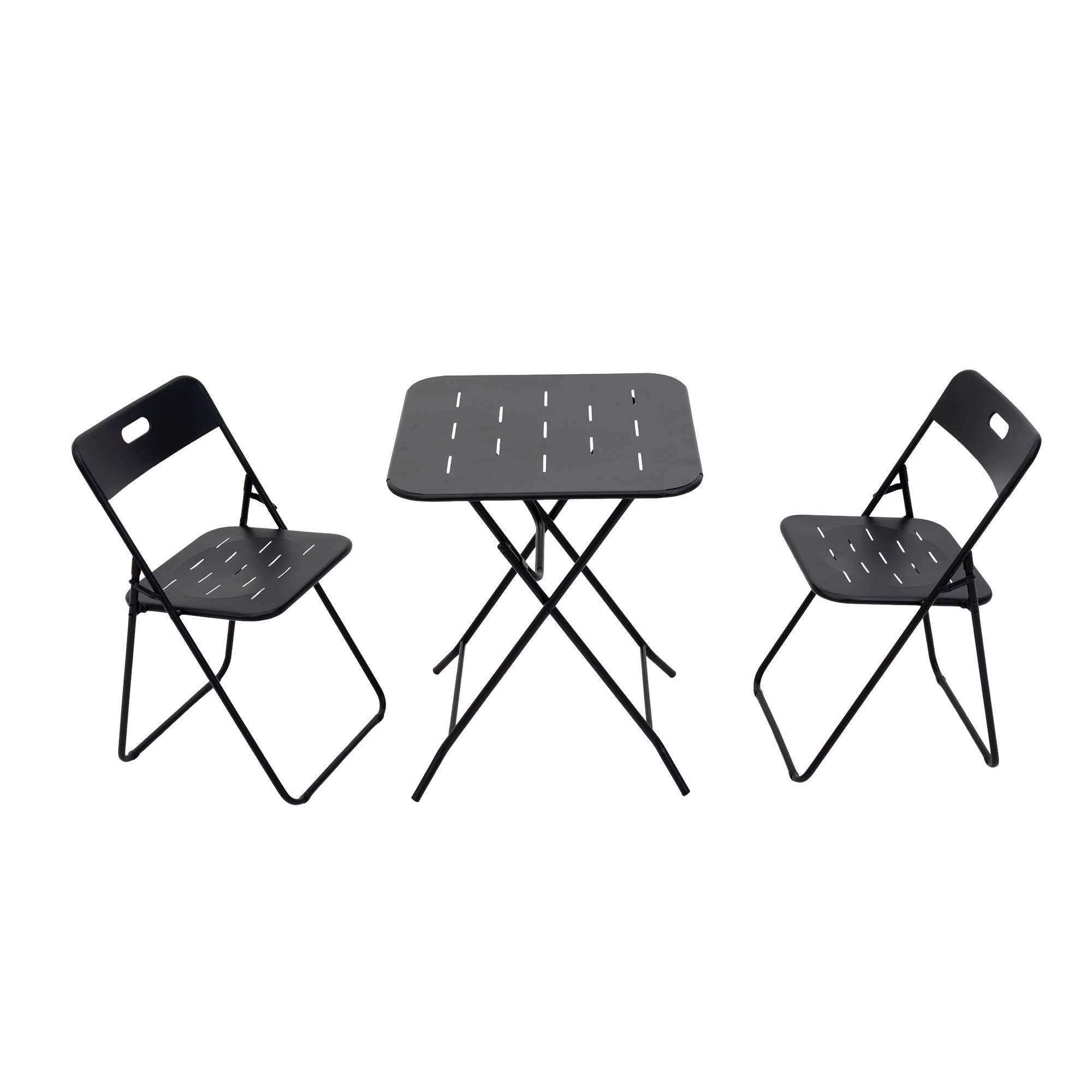 Ensemble Table et Chaise de Jardin avec 1 Table et 2 Chaises pliantes Acier Noir - Image 1