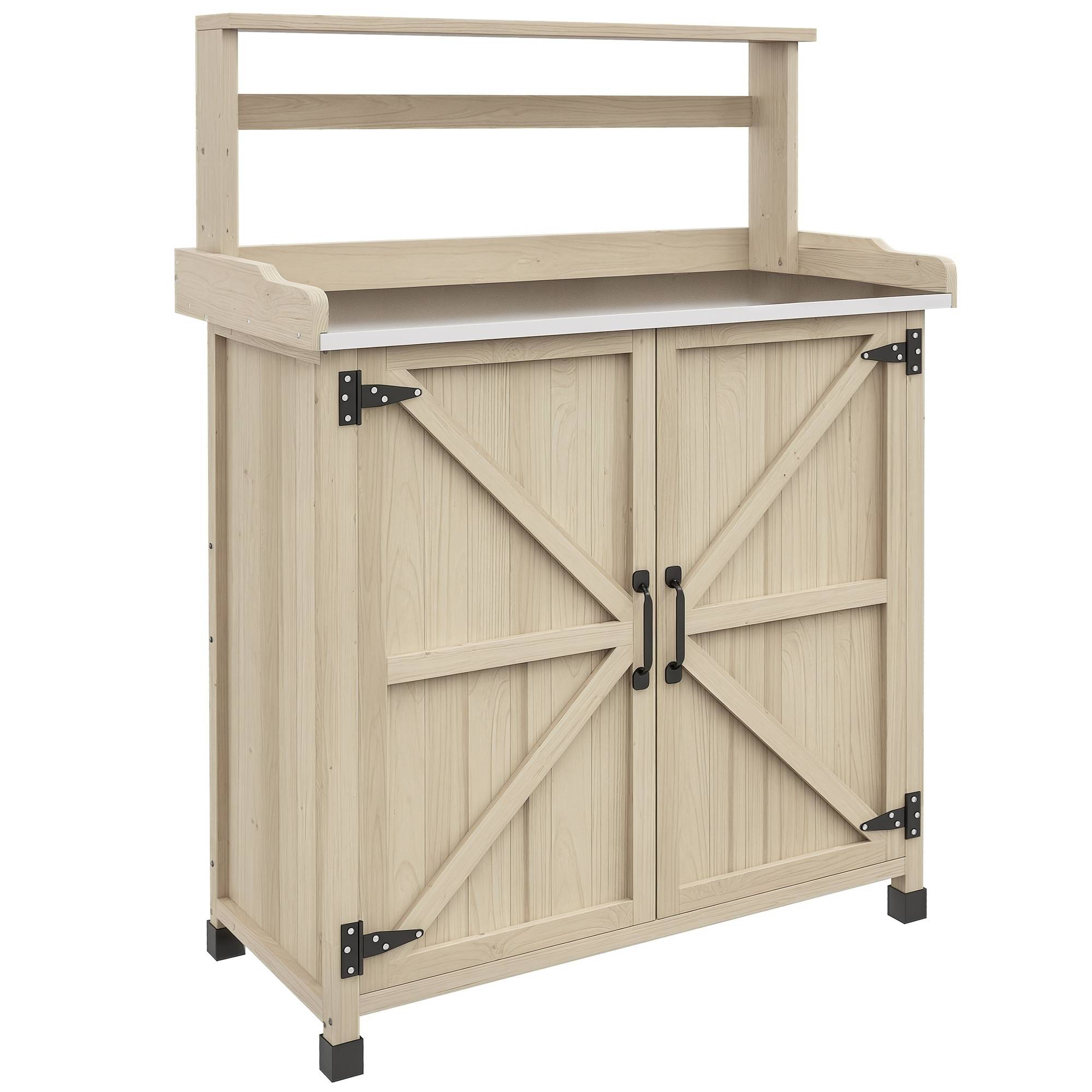 Maison Chic - Table de rempotage table de jardinage placard et étagères et plateau patins antidérapants 90,5x41x124,5cm bois naturel - Image 3