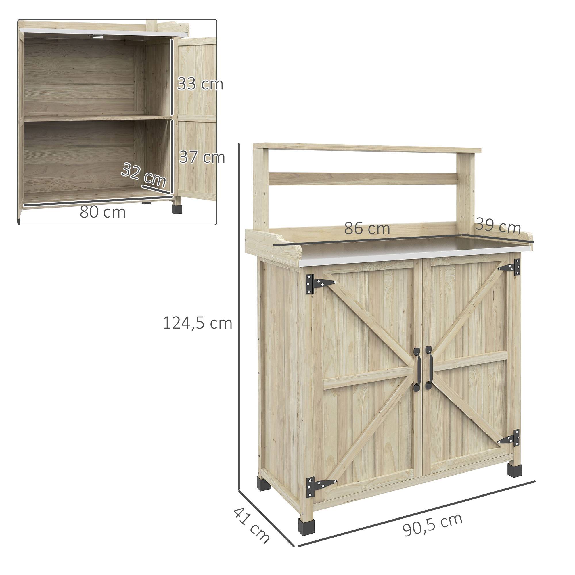 Maison Chic - Table de rempotage table de jardinage placard et étagères et plateau patins antidérapants 90,5x41x124,5cm bois naturel - Image 5