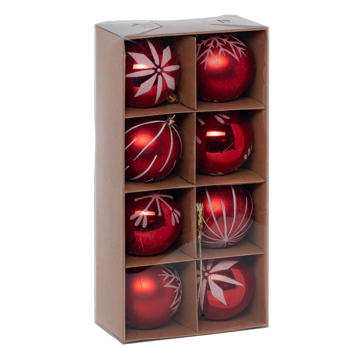 Fééric Lights & Christmas - Boules de Noël "Colorama de Noël" lot de 8 en plastique D8cm rouge blanc - Atmosphera Créateur d'intérieur - Image 1