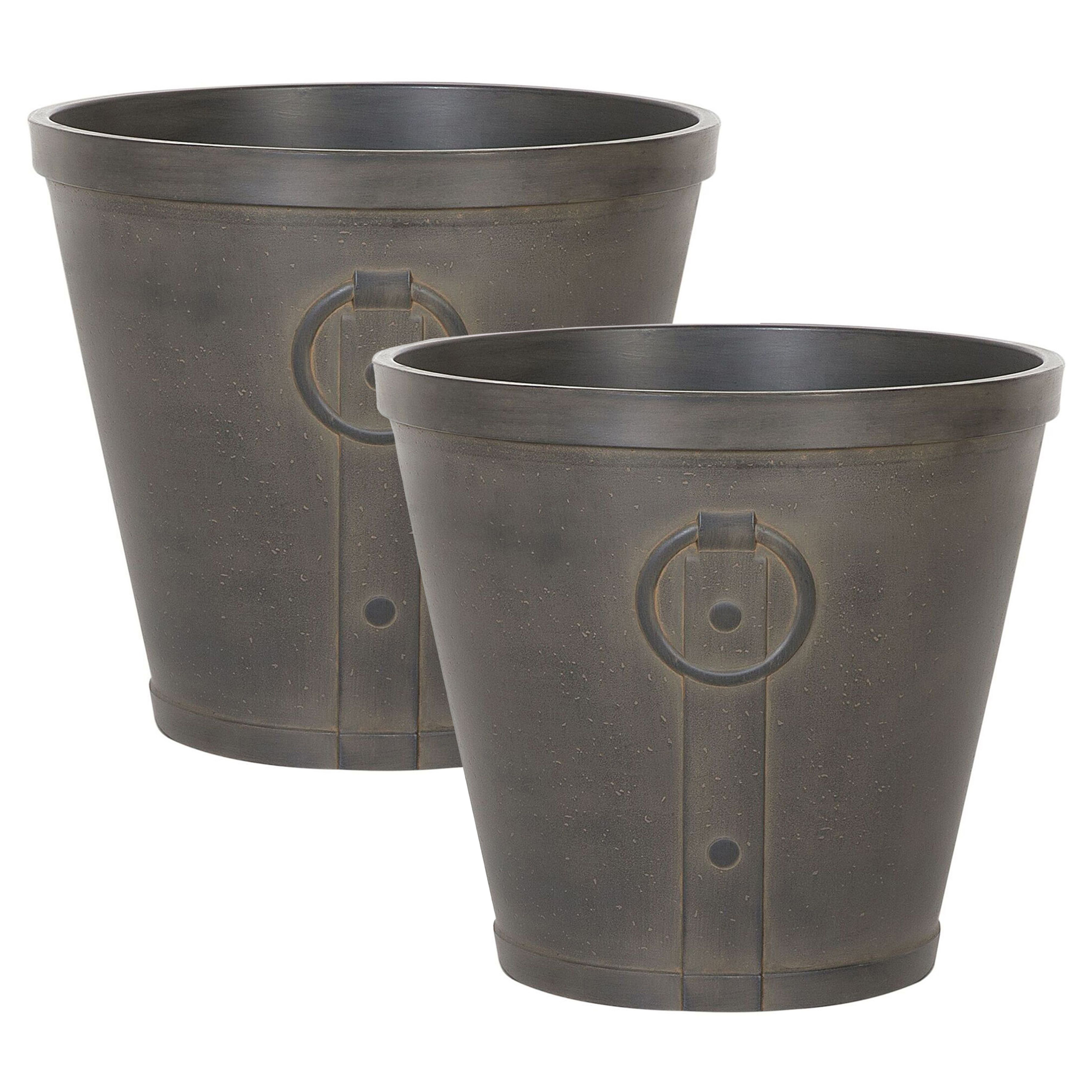 Beliani - Hauts Cache-Pots Marron en Fibre d'Argile et de Verre 41 cm Rond avec Relief Pot de Fleurs Idéal pour Extérieur et Intérieur Lot de 2 - Image 1