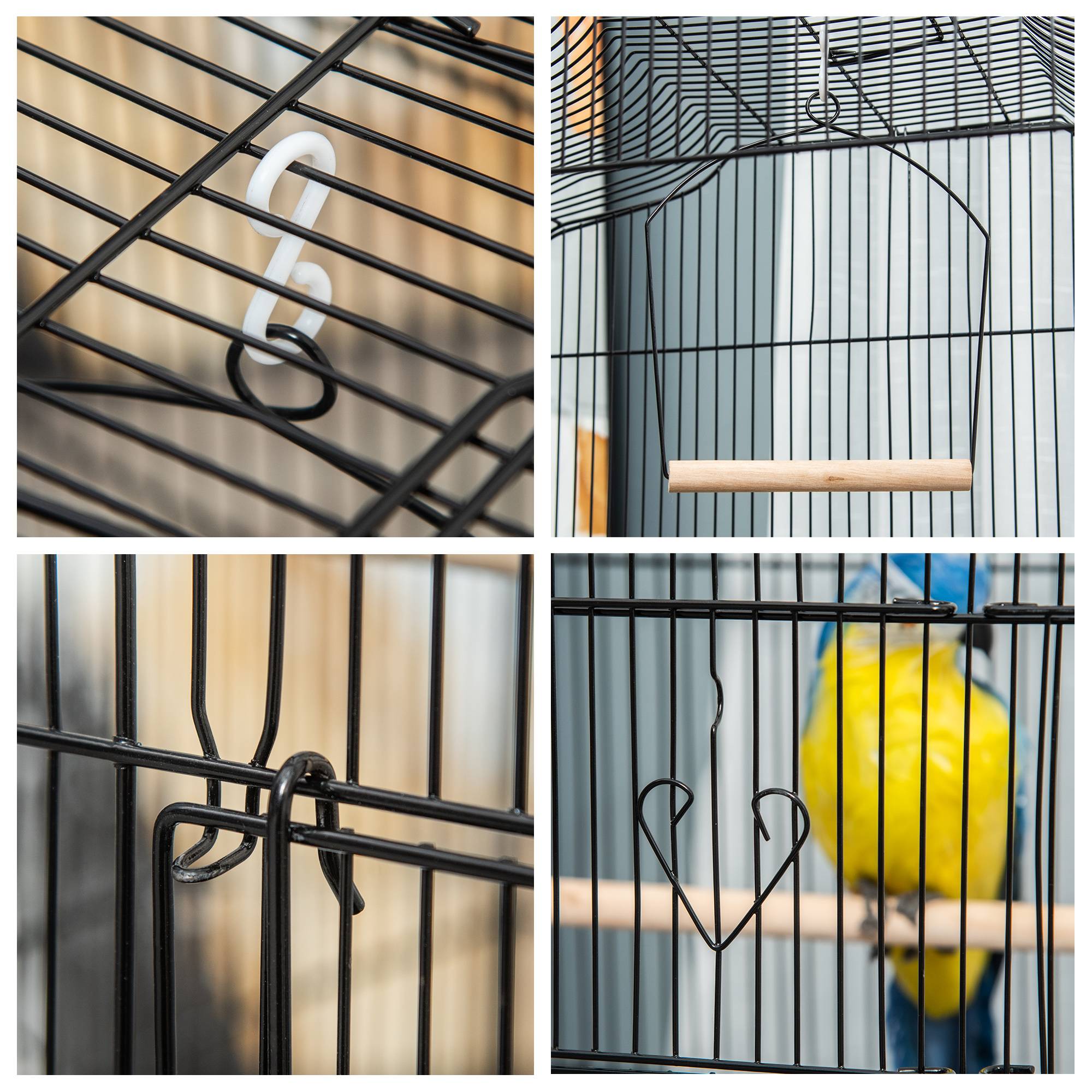 Pawhut - Cage à oiseaux volière avec mangeoires perchoirs plateau amovible dim. 46,5L x 35,5l x 92H cm métal PS noir - Image 9