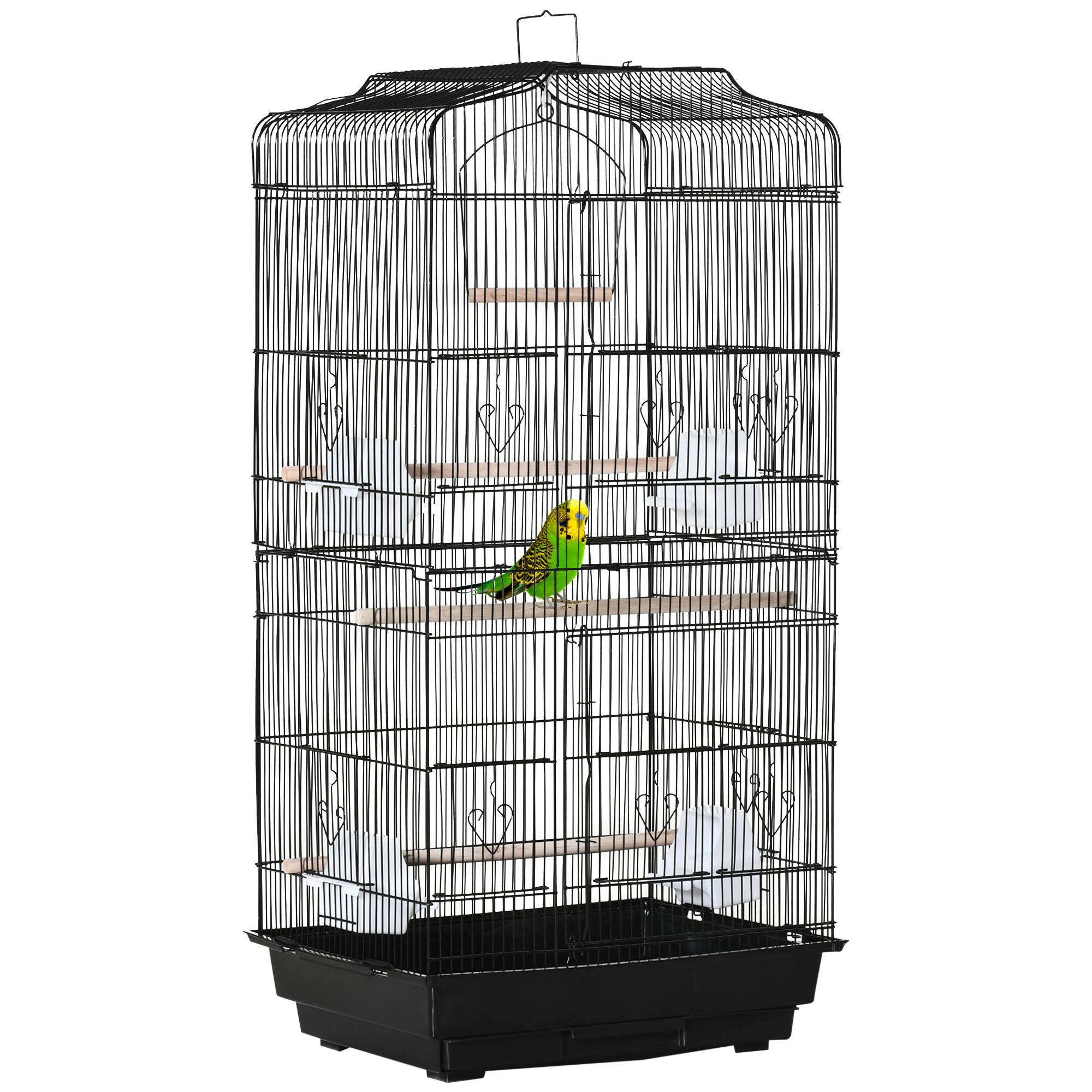 Pawhut - Cage à oiseaux volière avec mangeoires perchoirs plateau amovible dim. 46,5L x 35,5l x 92H cm métal PS noir - Image 1