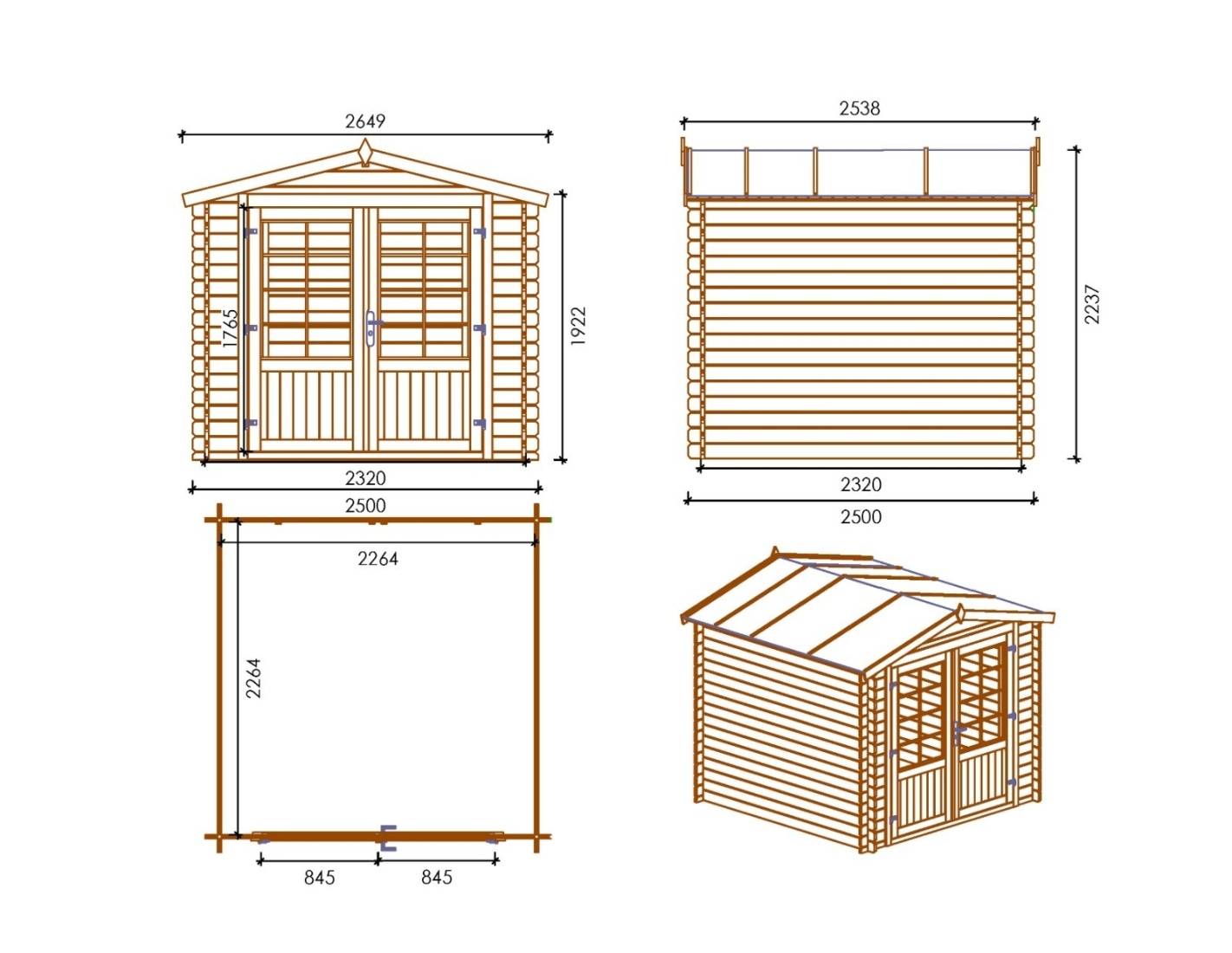 Altanka - Abri de jardin en bois - 6.25m2 - 2.5x2.5m - Ep. 28mm - Couleur: naturel - DOM521 - ALTANKA - Image 3