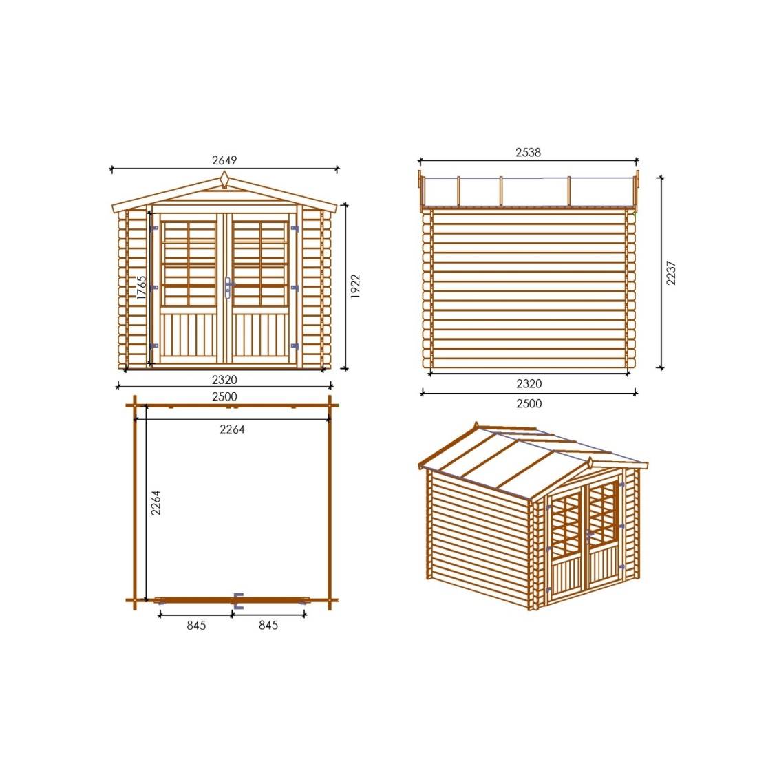 Altanka - Abri de jardin en bois - 6.25m2 - 2.5x2.5m - Ep. 28mm - Couleur: naturel - DOM521 - ALTANKA - Image 3