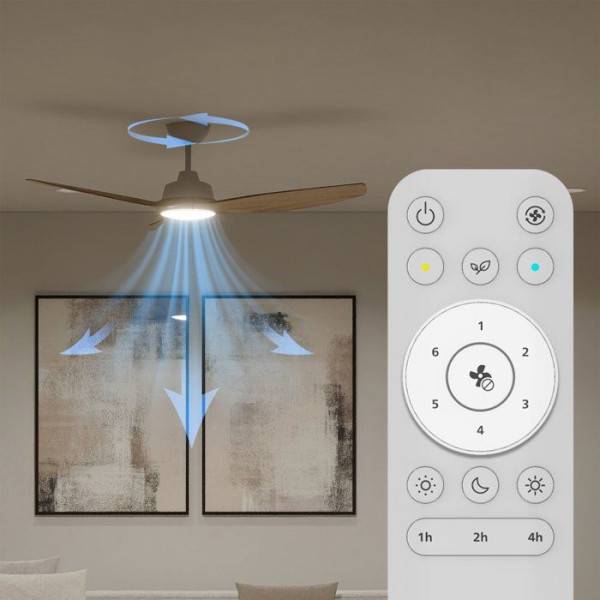 Philips - Ventilateur de Plafond - Plafonnier  - Philips - Olas - Pales fixes - Diametre 132 cm - Blanc/Bois - LED intégrée + télécommande - Image 4