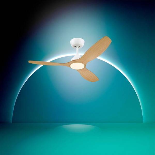 Philips - Ventilateur de Plafond - Plafonnier  - Philips - Olas - Pales fixes - Diametre 132 cm - Blanc/Bois - LED intégrée + télécommande - Image 2