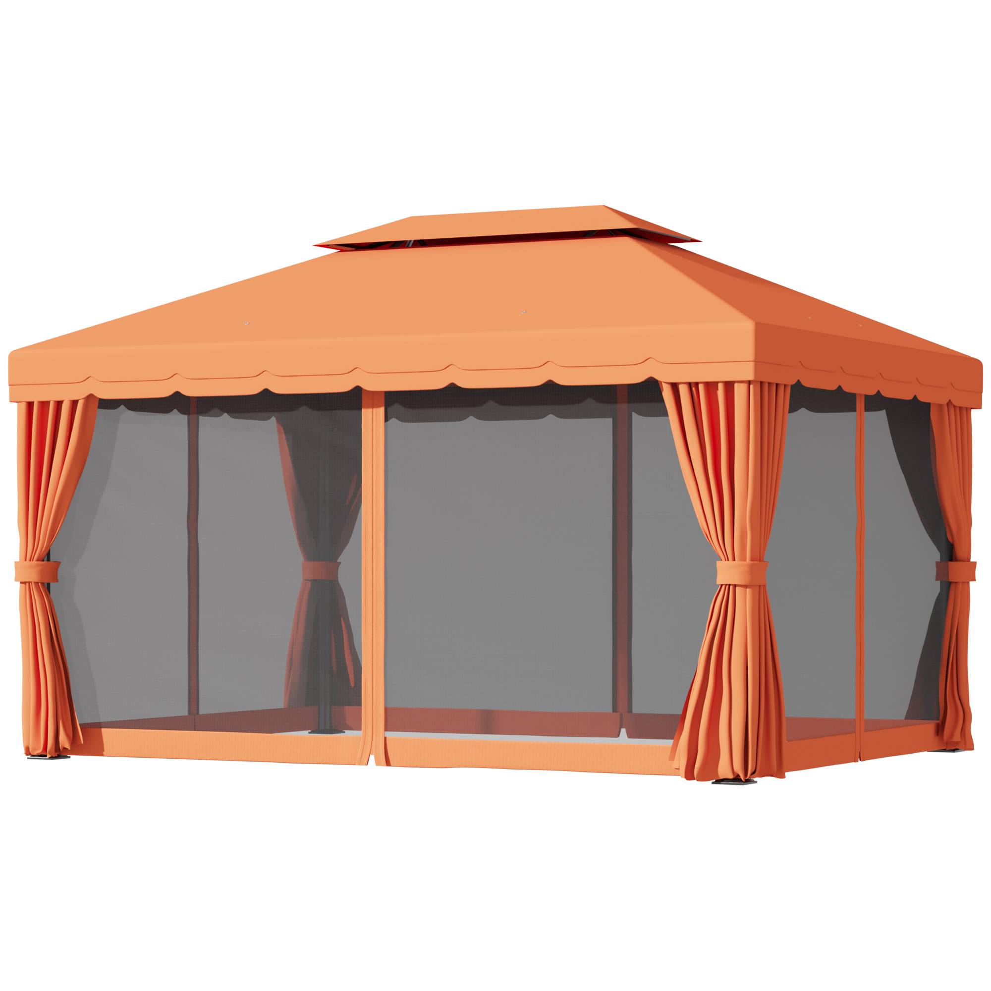 Tonnelle Aluminium Jardin Double Toit Rideaux Moustiquaire 4x3m Orange - ComfortXL Outdoor Living - Image 2