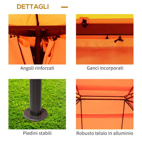 Tonnelle Aluminium Jardin Double Toit Rideaux Moustiquaire 4x3m Orange - ComfortXL Outdoor Living - Image 8