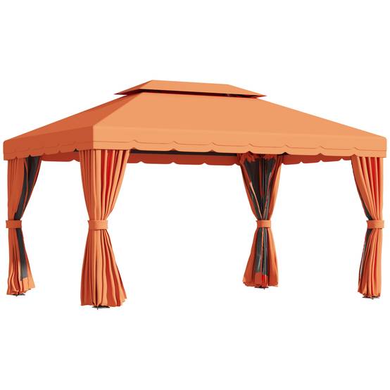 Tonnelle Aluminium Jardin Double Toit Rideaux Moustiquaire 4x3m Orange - ComfortXL Outdoor Living - Image 1