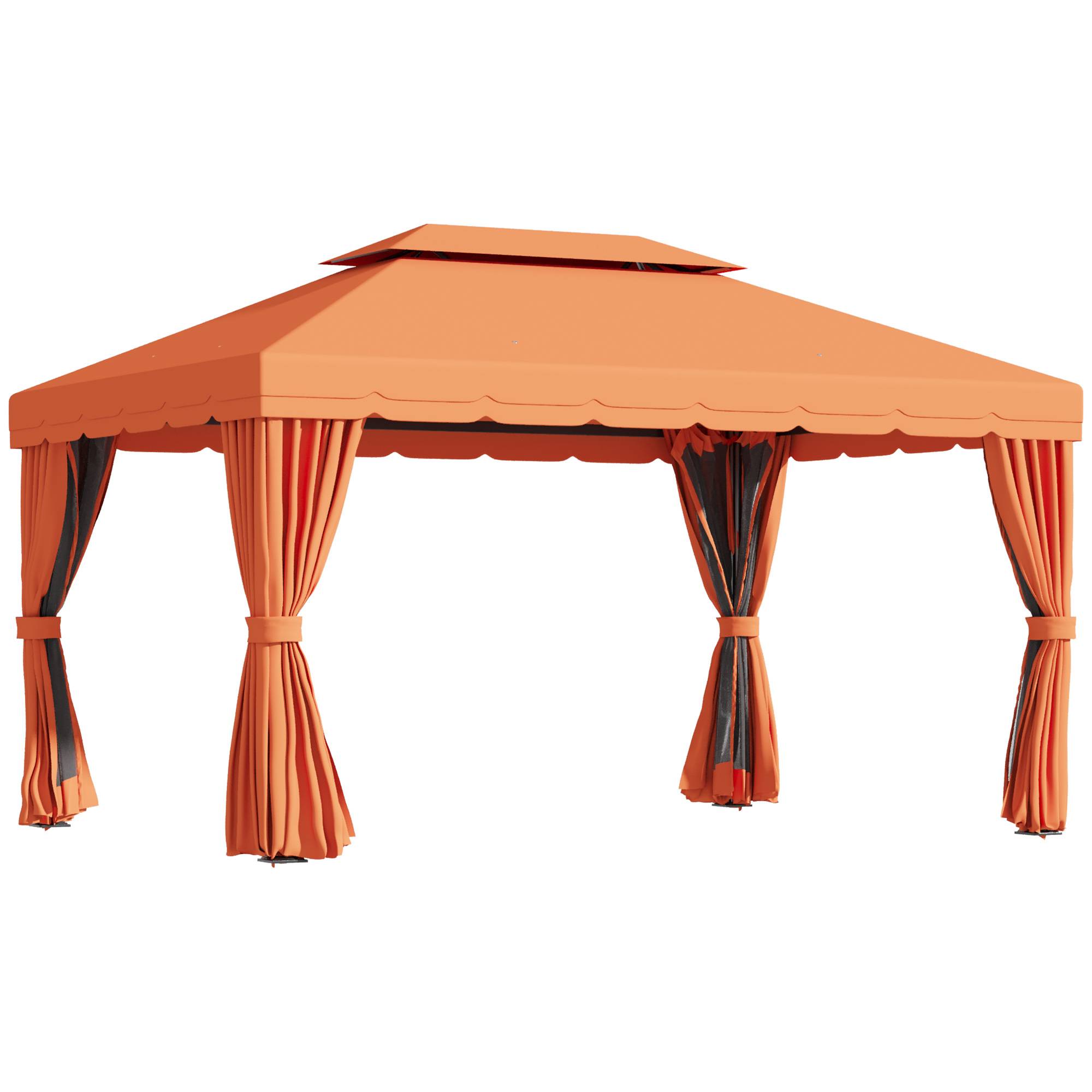 Tonnelle Aluminium Jardin Double Toit Rideaux Moustiquaire 4x3m Orange - ComfortXL Outdoor Living