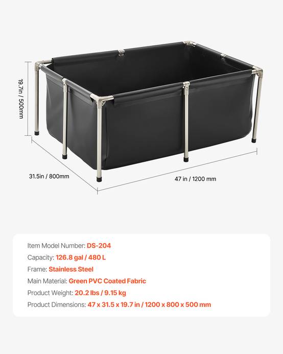 Vevor - VEVOR Bassin à poissons hors sol 480 L, toile PVC 0,9 mm, cadre inox, vanne de vidange, pour carpes, koïs, poissons rouges, extérieur/intérieur - Image 6