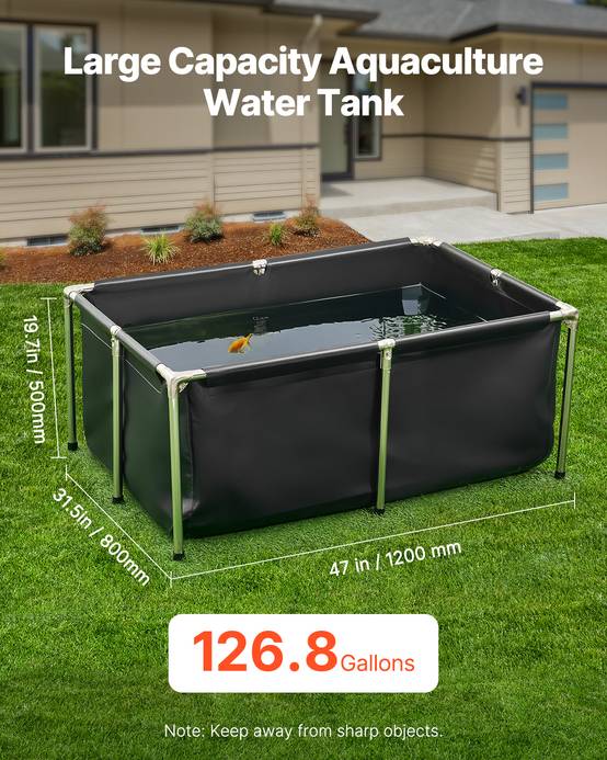 Vevor - VEVOR Bassin à poissons hors sol 480 L, toile PVC 0,9 mm, cadre inox, vanne de vidange, pour carpes, koïs, poissons rouges, extérieur/intérieur - Image 2