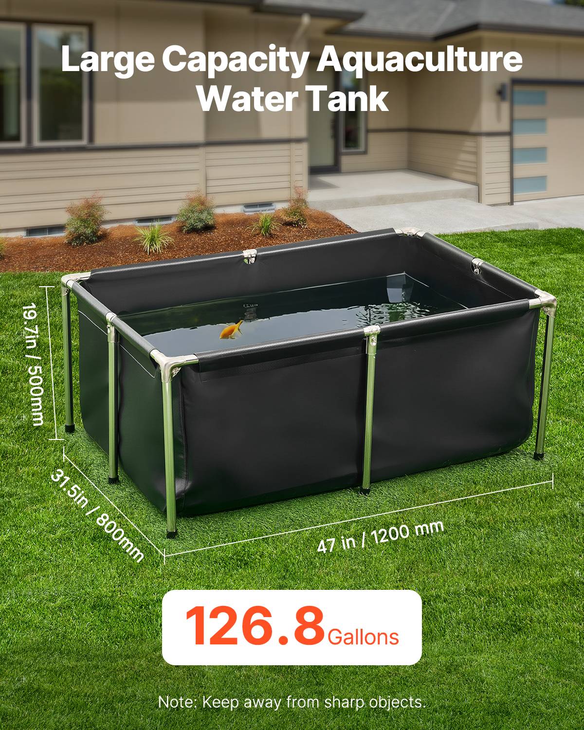 Vevor - VEVOR Bassin à poissons hors sol 480 L, toile PVC 0,9 mm, cadre inox, vanne de vidange, pour carpes, koïs, poissons rouges, extérieur/intérieur - Image 2
