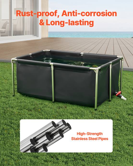 Vevor - VEVOR Bassin à poissons hors sol 480 L, toile PVC 0,9 mm, cadre inox, vanne de vidange, pour carpes, koïs, poissons rouges, extérieur/intérieur - Image 4