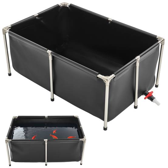 Vevor - VEVOR Bassin à poissons hors sol 480 L, toile PVC 0,9 mm, cadre inox, vanne de vidange, pour carpes, koïs, poissons rouges, extérieur/intérieur - Image 1