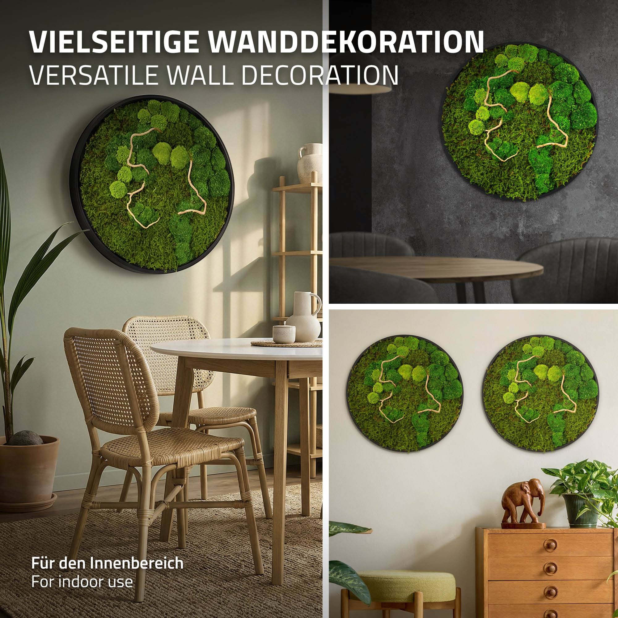 Ecd-Germany - Tableau végétal mural, mélange de mousses stabilisées et de branches, rond Ø60cm, vert, décoration d'intérieur effet 3D, sans entretien, pièce unique - Image 5