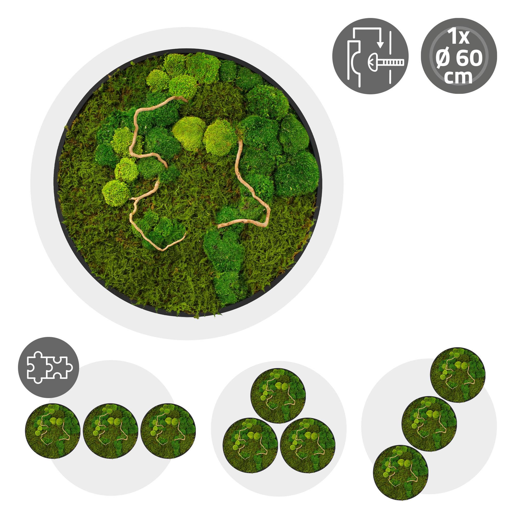 Ecd-Germany - Tableau végétal mural, mélange de mousses stabilisées et de branches, rond Ø60cm, vert, décoration d'intérieur effet 3D, sans entretien, pièce unique - Image 10