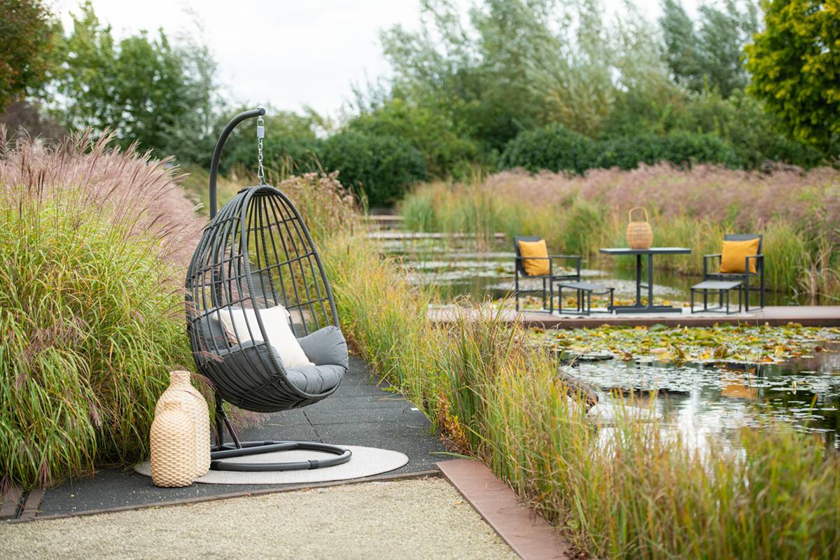 Garden Impressions - Fauteuil suspendu oeuf d'extérieur Panama - noir carbon - earl grey- grisfoncé - Garden Impressions - Image 4