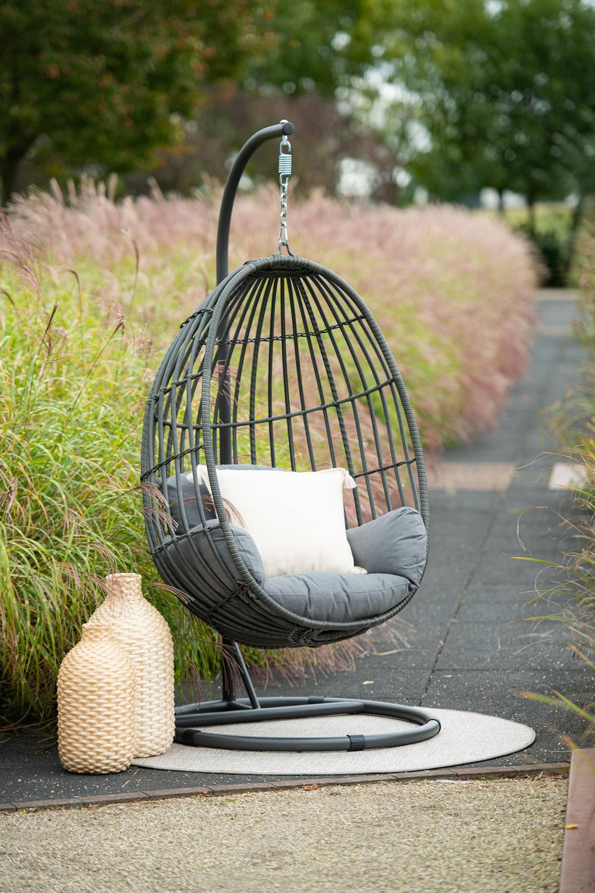 Garden Impressions - Fauteuil suspendu oeuf d'extérieur Panama - noir carbon - earl grey- grisfoncé - Garden Impressions - Image 5