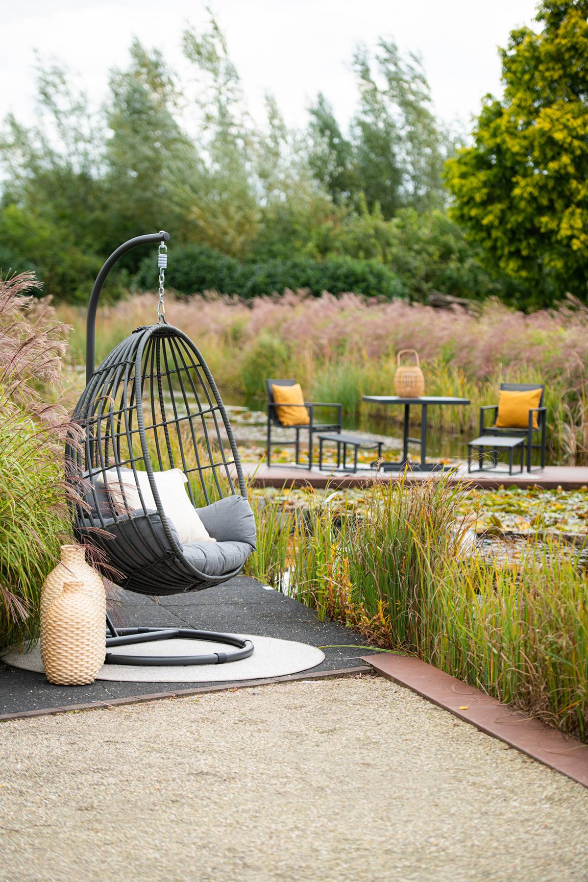 Garden Impressions - Fauteuil suspendu oeuf d'extérieur Panama - noir carbon - earl grey- grisfoncé - Garden Impressions - Image 10