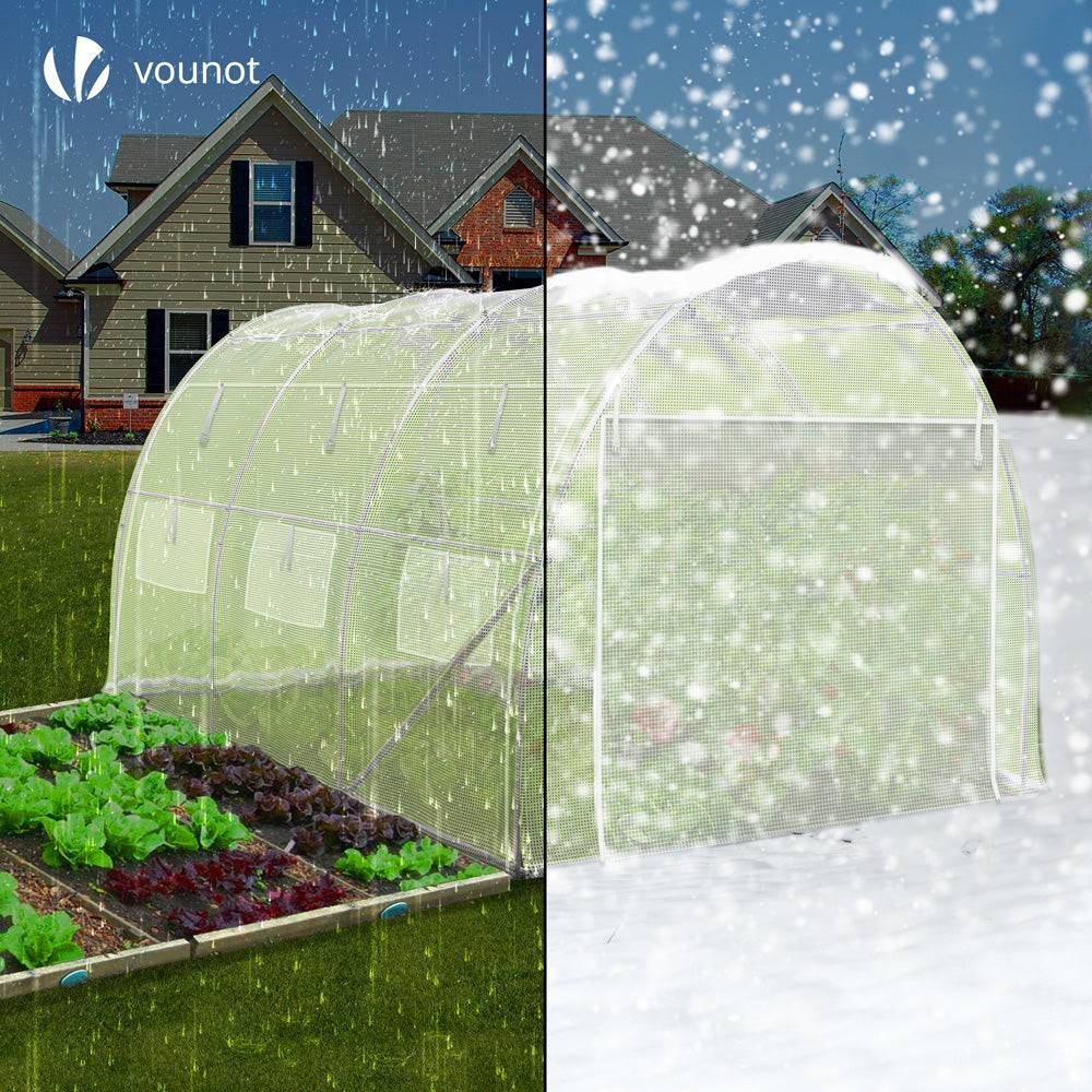 Serre de jardin tunnel Toute Saison 9m² - 3L x 3l x 2H m - fenêtres et portes latérales zippées enroulables, barre anti-tempête - Image 4
