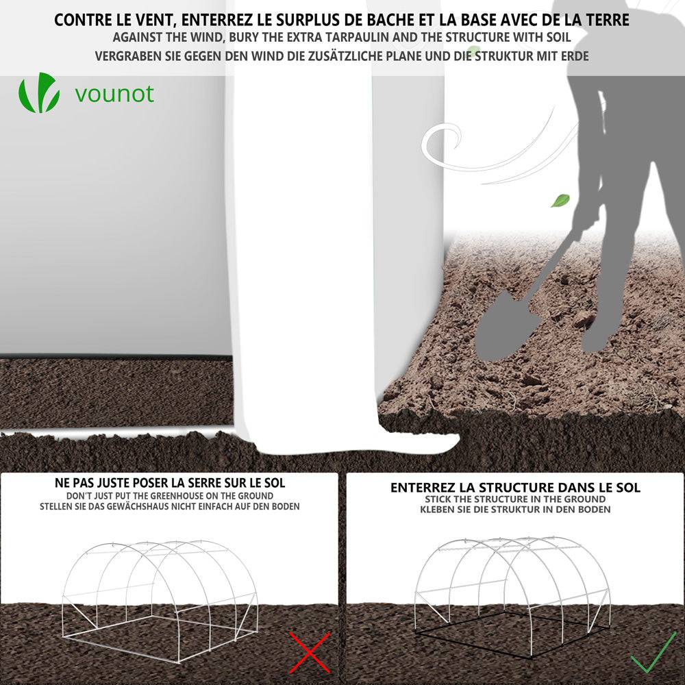 Serre de jardin tunnel Toute Saison 9m² - 3L x 3l x 2H m - fenêtres et portes latérales zippées enroulables, barre anti-tempête - Image 6