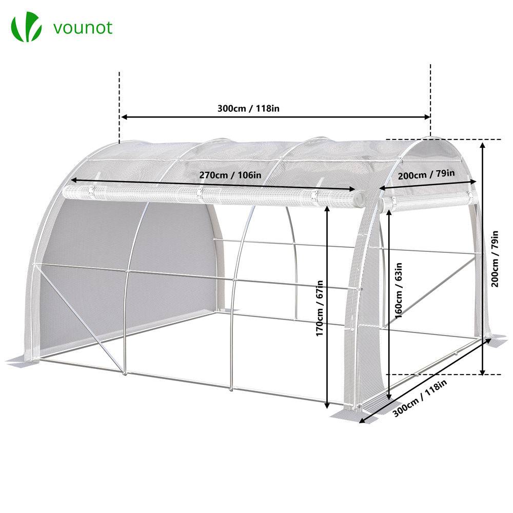 Serre de jardin tunnel Toute Saison 9m² - 3L x 3l x 2H m - fenêtres et portes latérales zippées enroulables, barre anti-tempête - Image 2
