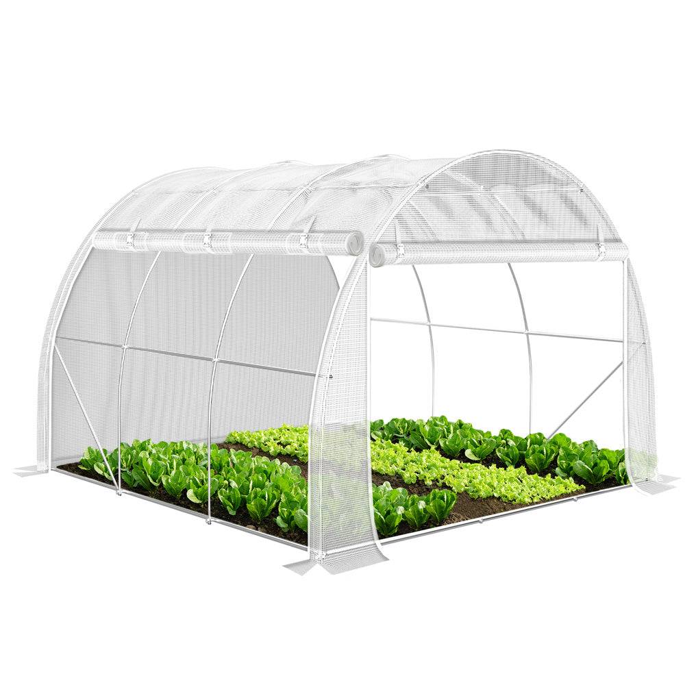 Serre de jardin tunnel Toute Saison 9m² - 3L x 3l x 2H m - fenêtres et portes latérales zippées enroulables, barre anti-tempête - Image 1