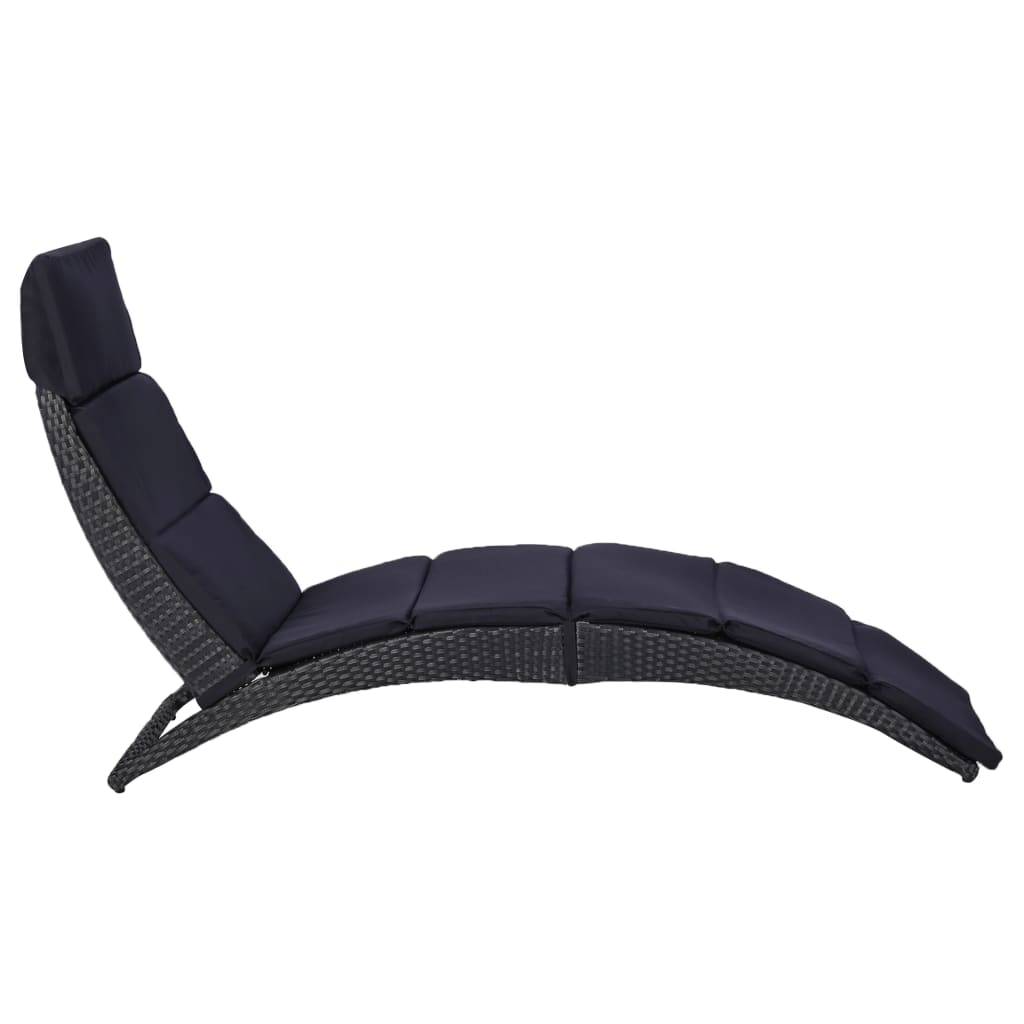 Transat avec coussin Résine tressée Noir 162 x 64 x 86 cm - PANGIVO - Image 2