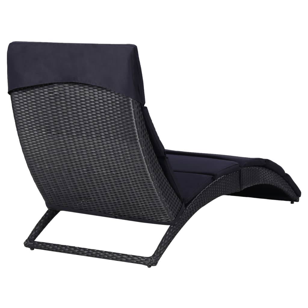 Transat avec coussin Résine tressée Noir 162 x 64 x 86 cm - PANGIVO - Image 4