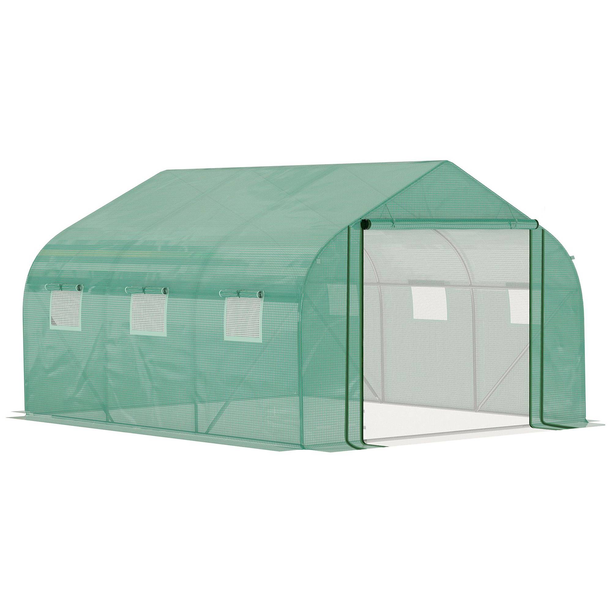 Serre Tunnel de Jardin Grande 3.5 x 3 x 2 m - 6 fenêtres et Porte zippée Enroulable - Acier galvanisé PE Haute densité Vert - Image 1