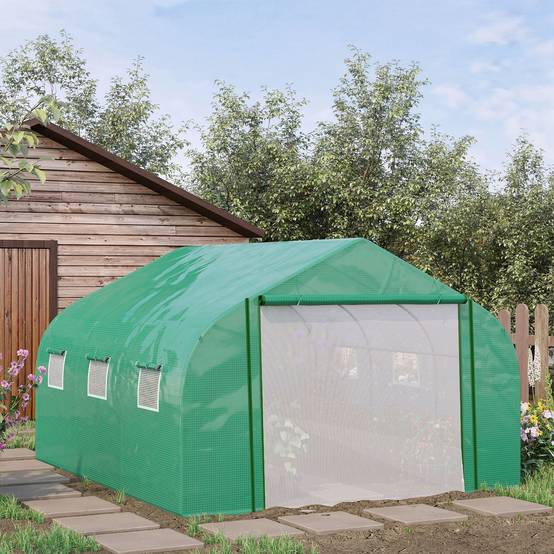 Serre Tunnel de Jardin Grande 3.5 x 3 x 2 m - 6 fenêtres et Porte zippée Enroulable - Acier galvanisé PE Haute densité Vert - Image 2