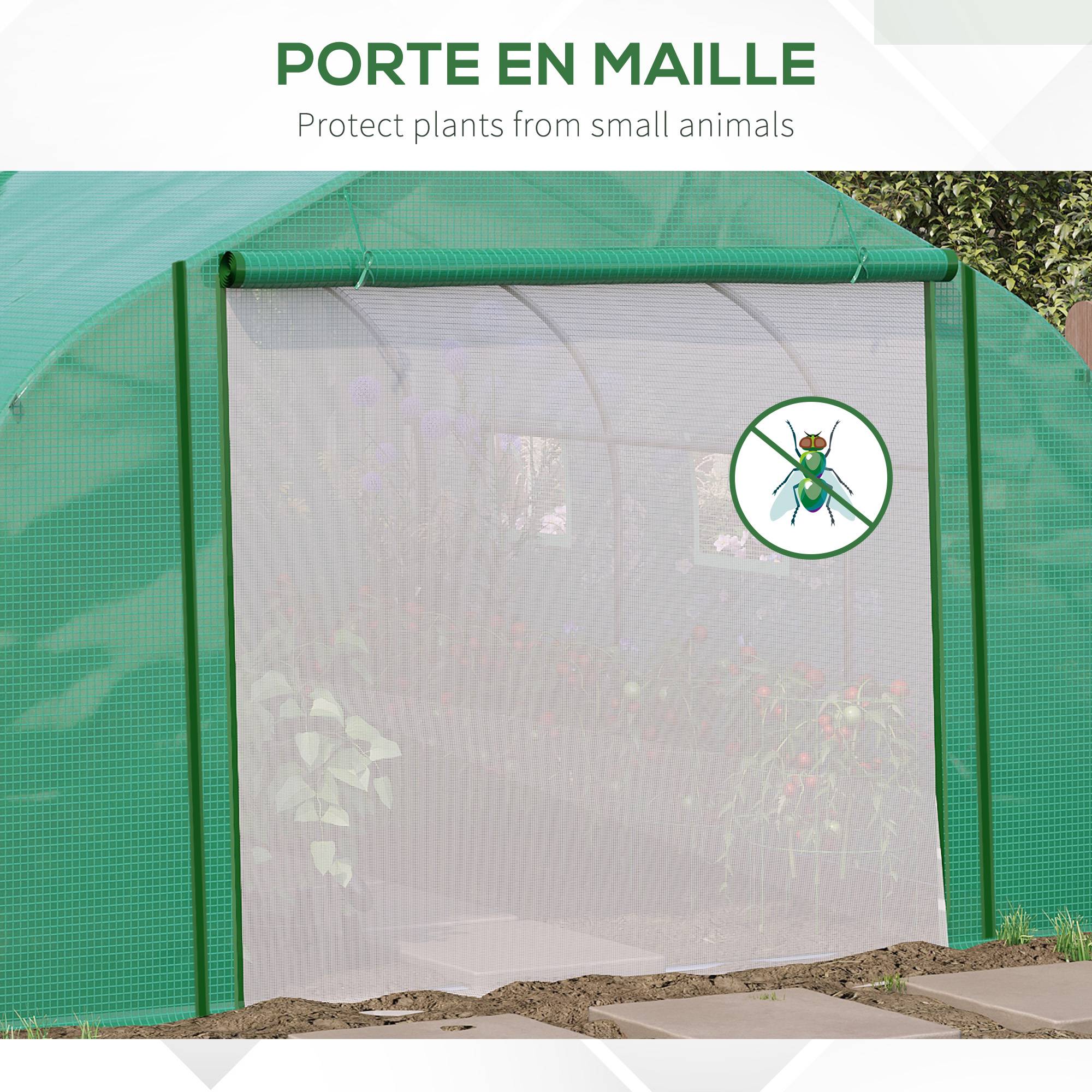 Serre Tunnel de Jardin Grande 3.5 x 3 x 2 m - 6 fenêtres et Porte zippée Enroulable - Acier galvanisé PE Haute densité Vert - Image 9