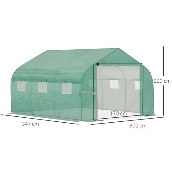 Serre Tunnel de Jardin Grande 3.5 x 3 x 2 m - 6 fenêtres et Porte zippée Enroulable - Acier galvanisé PE Haute densité Vert - Image 4