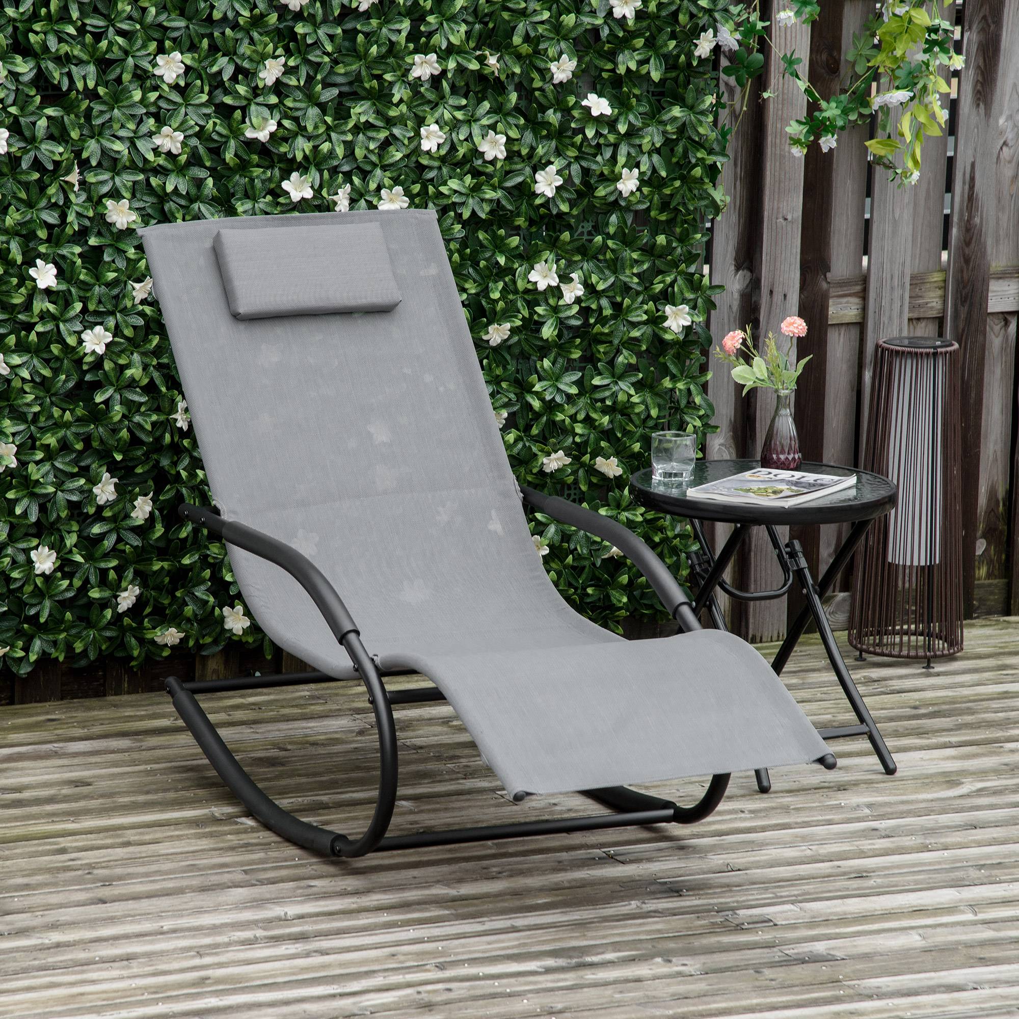 Chaise longue à bascule métal galvanisé gris 150 x 62 x 84 cm - PANGIVO - Image 3