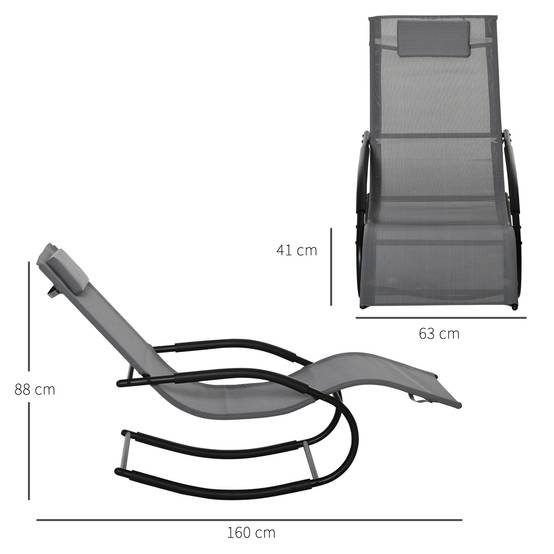 Chaise longue à bascule métal galvanisé gris 150 x 62 x 84 cm - PANGIVO - Image 5
