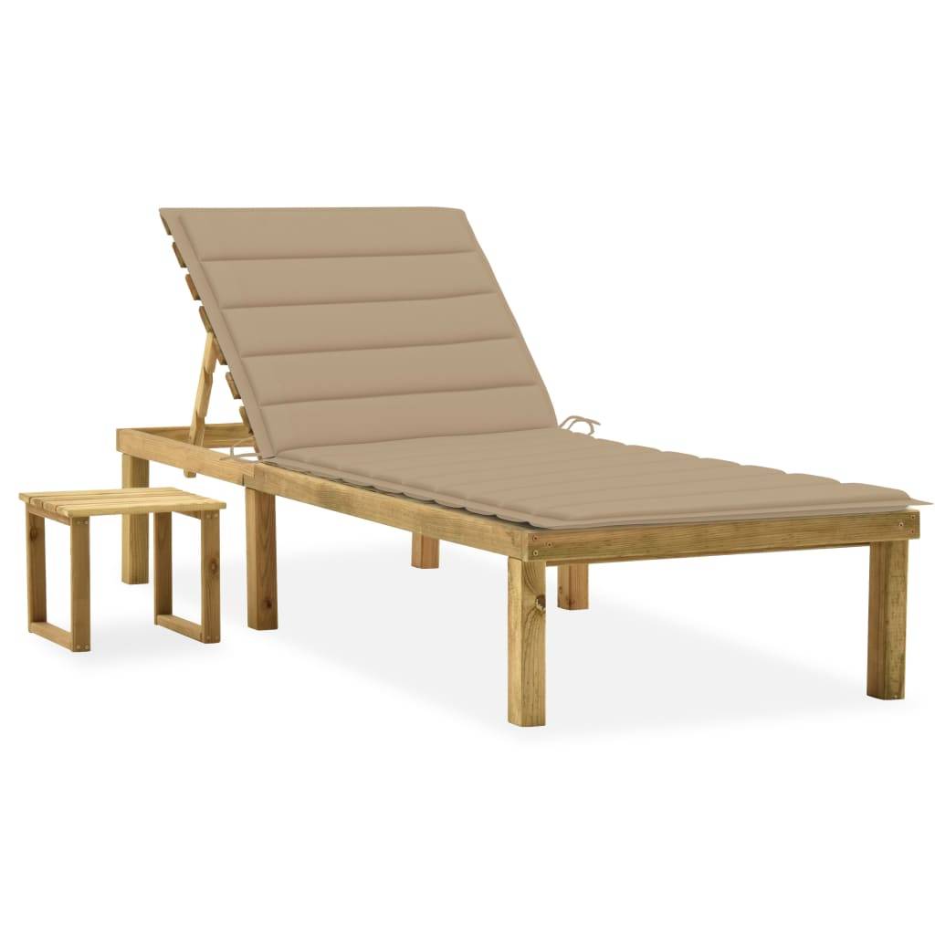 Helloshop26 - Transat chaise longue bain de soleil lit de jardin terrasse meuble d'extérieur 200 cm avec table et coussin pin imprégné - Image 1