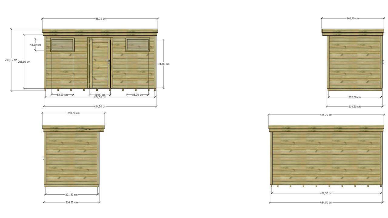 Abri Français - ABRI DE JARDIN bois autoclave 27mm - 4,34x2,14m / 9m2 - Bac acier - Plancher bois - Image 4